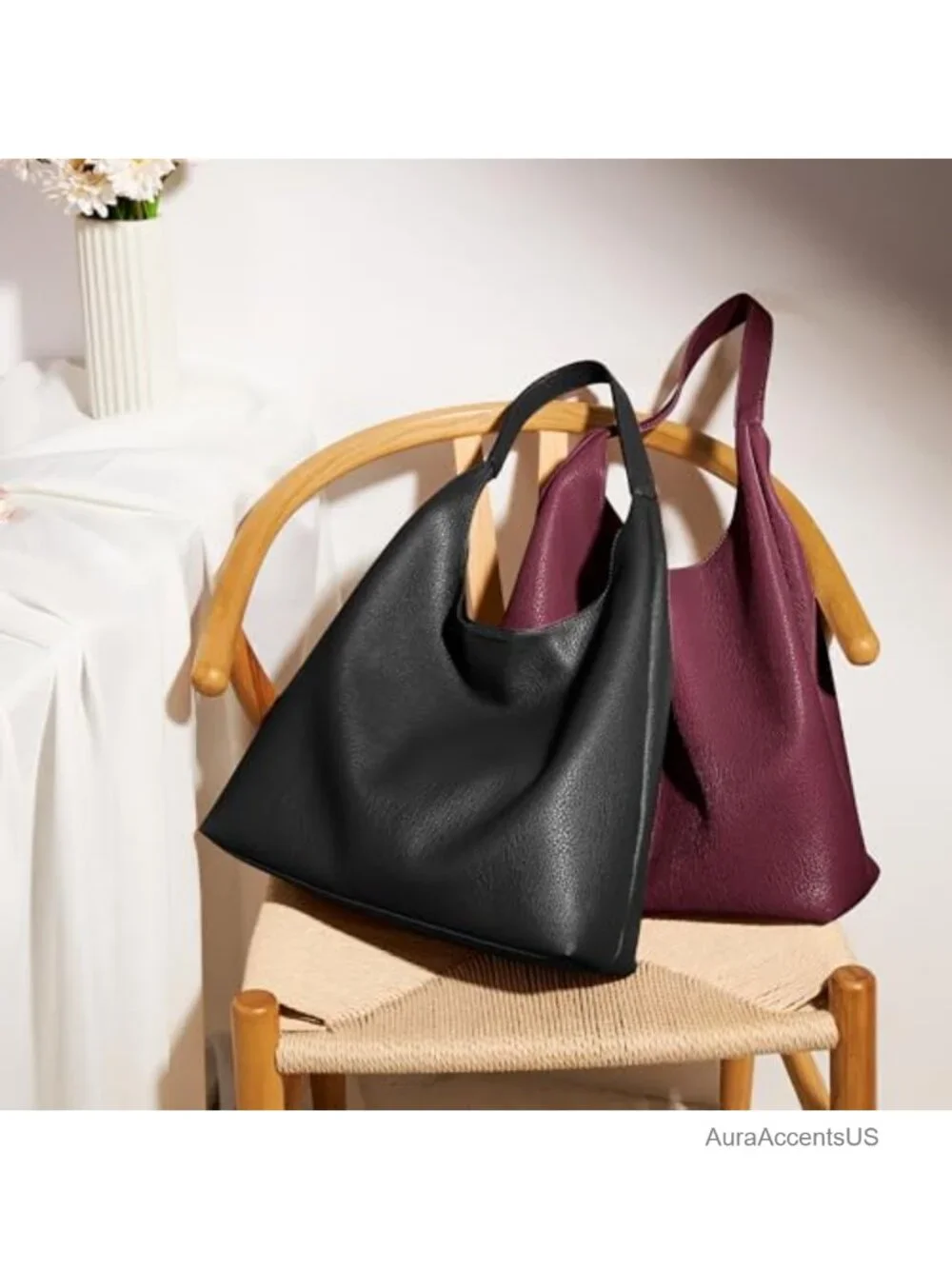 KALIDI Slouchy Hobo Bag Vegan Leather Shoulder Tote Everyday Weekender